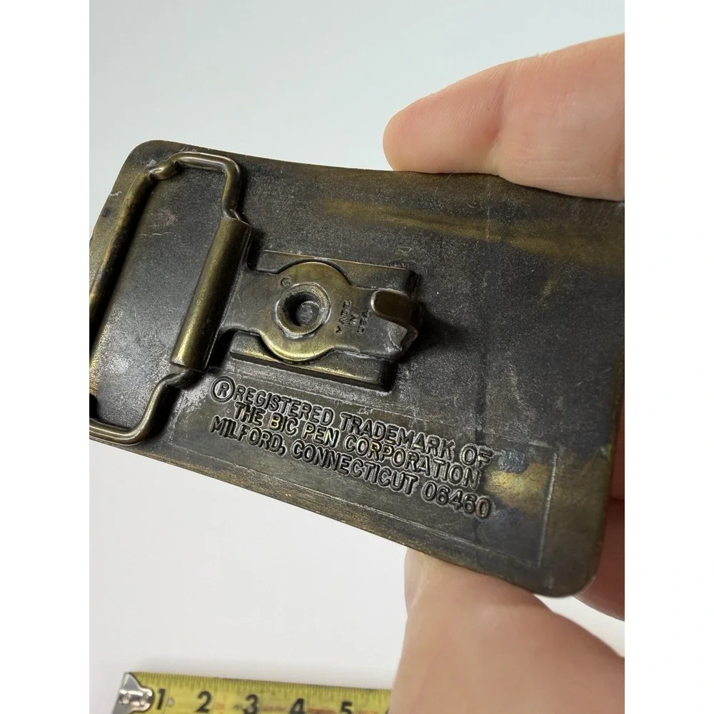 FLICK MY BIC Vintage Solid Brass Belt Buckle Advertising Made in USA 70's